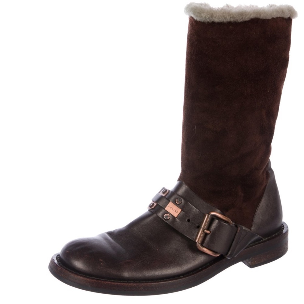 Celine Mid-Calf Brass Buckle Boots